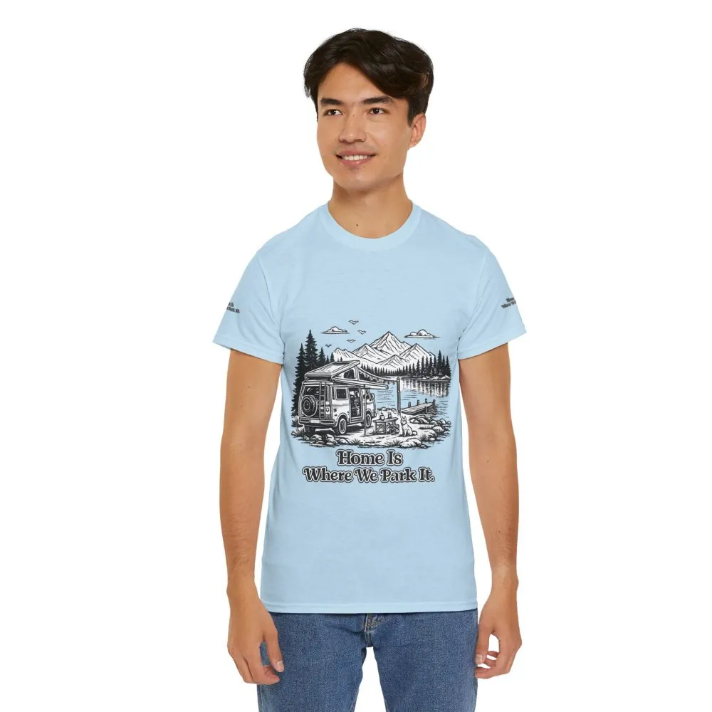 1673785254435003067_2048.jpeg Unisex Heavy Cotton Tee — "Home Is Where You Park It" Design Minimal-Line