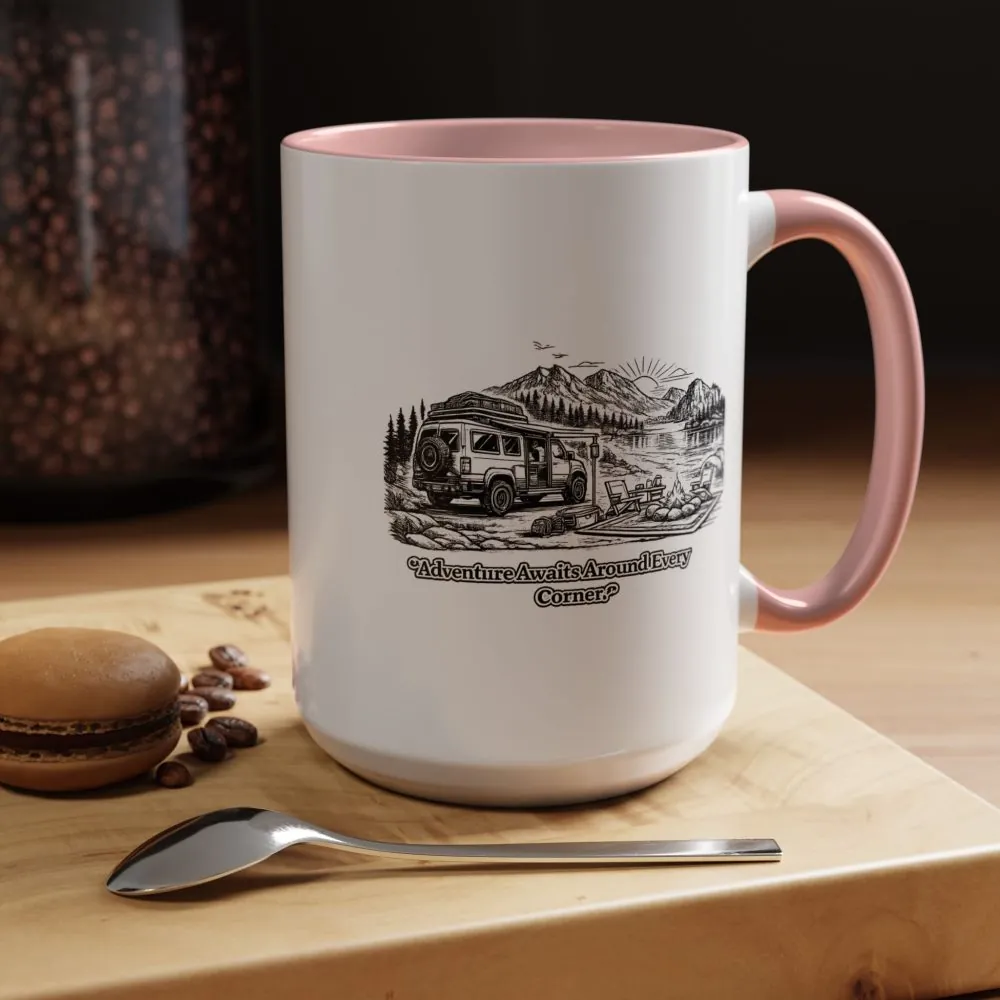 16748330489287520449_2048.jpeg Accent Coffee Mug (11, 15oz) — "Adventure Awaits Around Every Corner" Design Minimal-Line