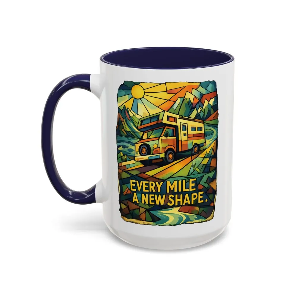Accent Coffee Mug (11, 15oz) — "Every Mile A New Shape" Design Cubic-Line