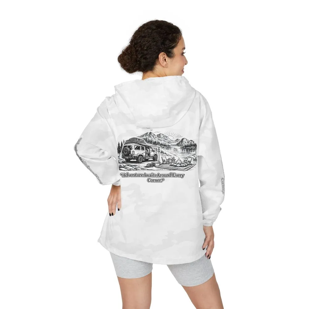 Unisex Full-Zip Windbreaker Jacket — "Adventure Awaits" (Design "Minimal-Line")