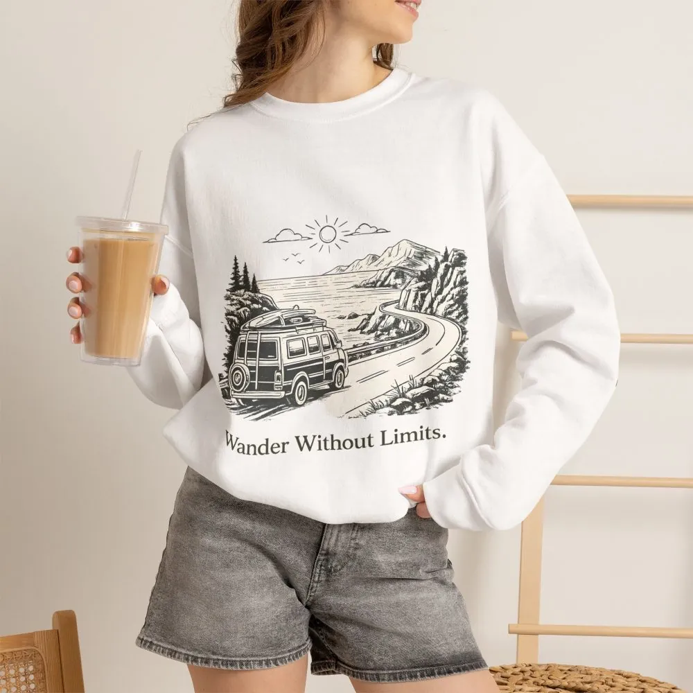 Unisex Heavy Blend™ Crewneck Sweatshirt — "Wander Without Limits" Design Minimal-Line
