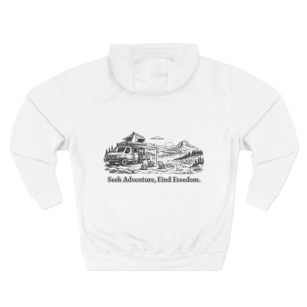 Three-Panel Fleece Hoodie - "Seek Adventure, Find Freedom" Design Minimal-Line