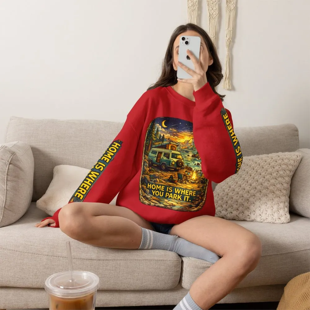 16801285190496734498_2048.jpeg Unisex Heavy Blend™ Crewneck Sweatshirt — "Home Is Where You Park It" Design Cubic-Line