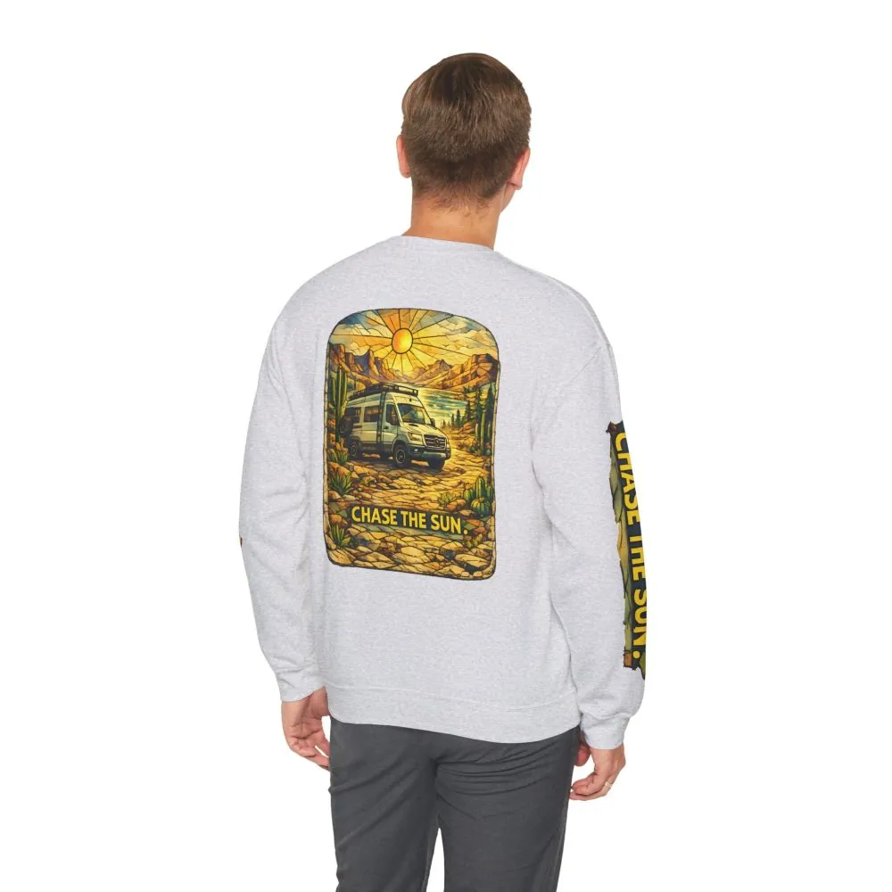 16807628918080679524_2048.jpeg Unisex Heavy Blend™ Crewneck Sweatshirt — "Chase The Sun" Design Cubic-Line