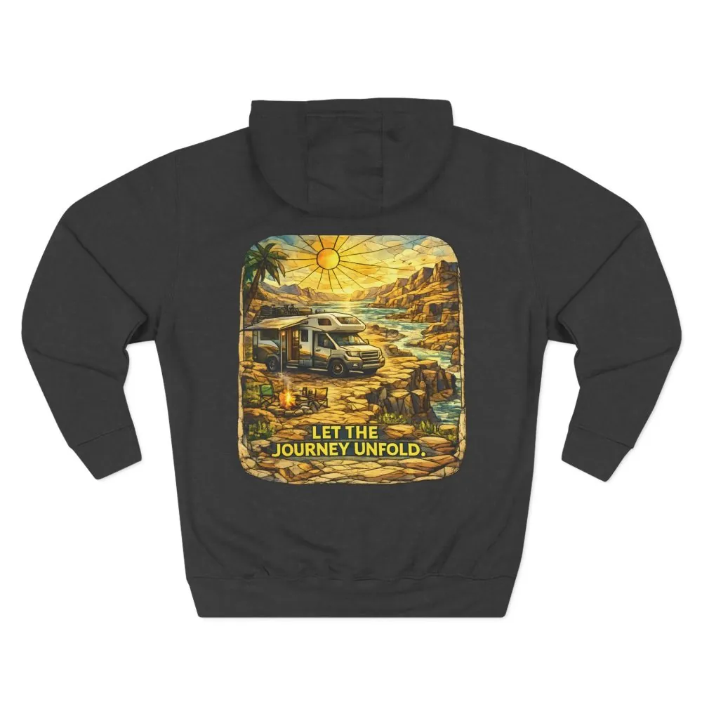 Three-Panel Fleece Hoodie - "Let The Journey Unfold" Design Cubic-Line