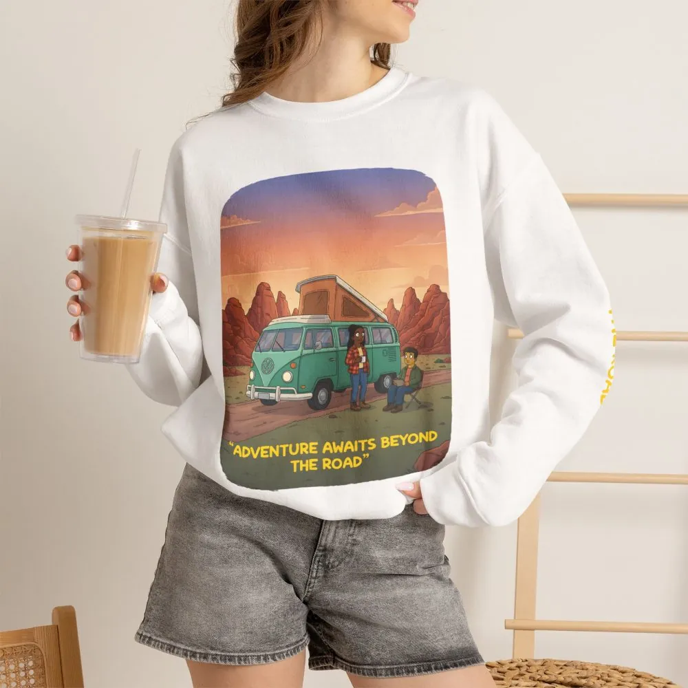 16809881134218770946_2048.jpeg Unisex Heavy Blend™ Crewneck Sweatshirt — "Adventure Awaits Beyond The Road" Design Sitcom-Line