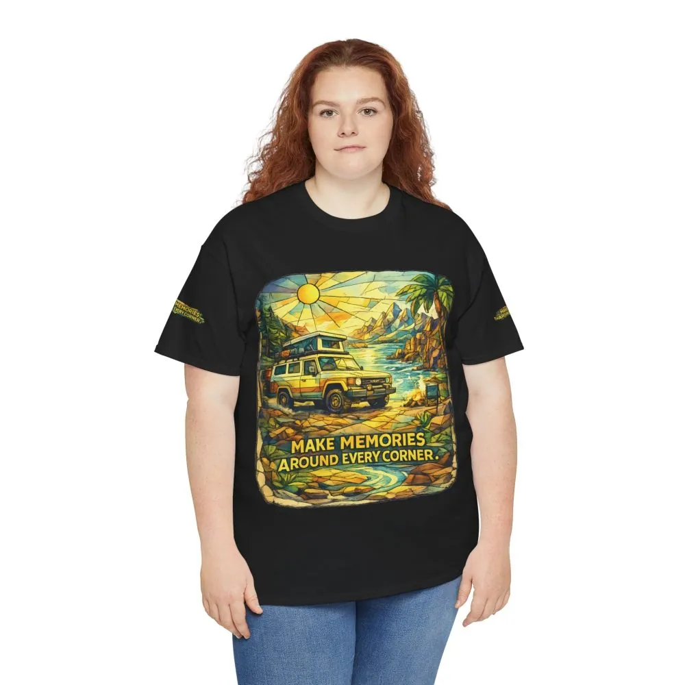 16819880825161113513_2048.jpeg Unisex Heavy Cotton Tee — "Make Memories Around Every Corner" Design Cubic-Line