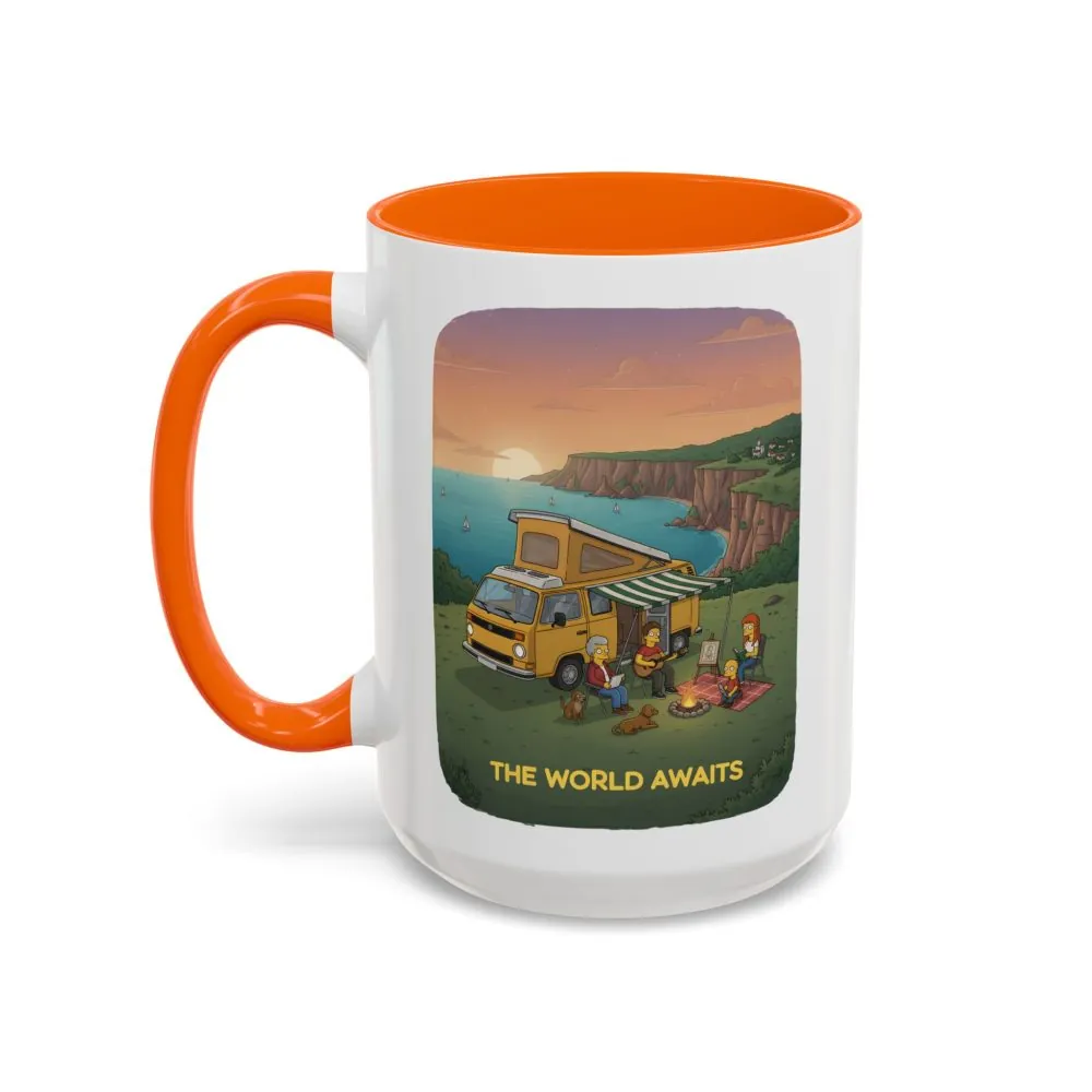 Accent Coffee Mug (11, 15oz) — "The World Awaits" Design Sitcom-Line