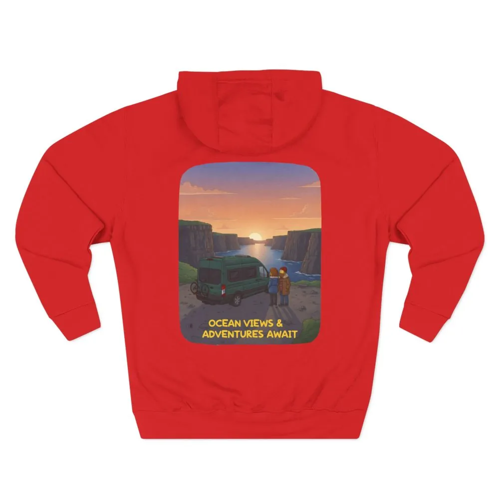 Three-Panel Fleece Hoodie - "Ocean Views-Adventures Awaits" Design Sitcom-Line