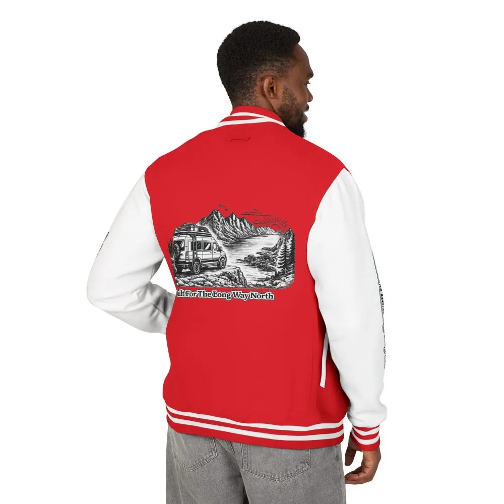 16839051369057676816_2048.jpeg Unisex Heavyweight Letterman Jacket — "Built For The Long Way North" Travel Varsity Coat