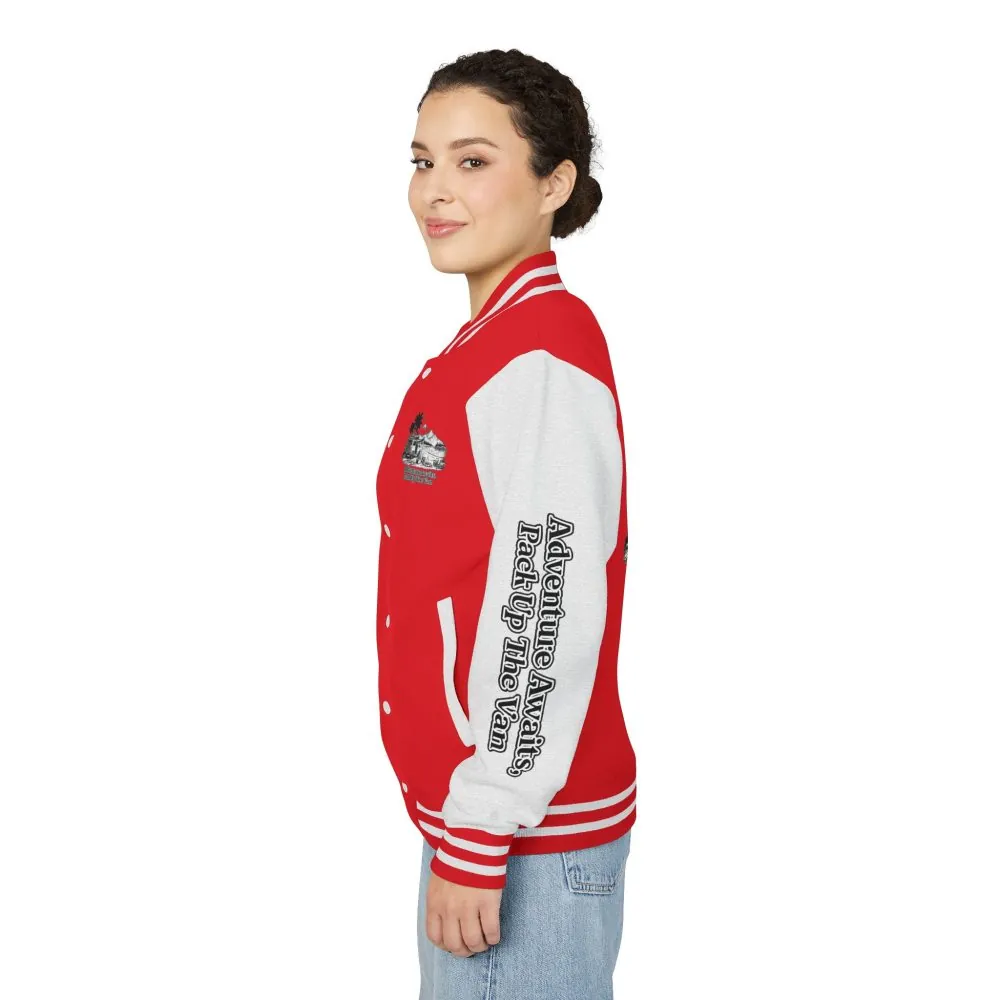16845495170107150585_2048.jpeg Unisex Heavyweight Letterman Jacket — "Adventure Awaits,Pack Up The Van" Travel Varsity Coat
