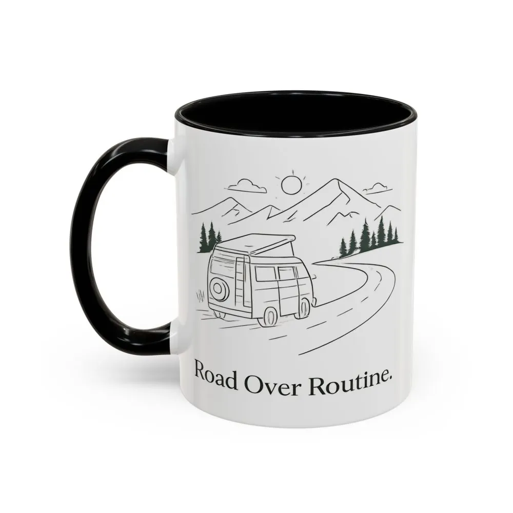 Accent Coffee Mug (11, 15oz) — "Road Over Routine" Design Minimal-Line