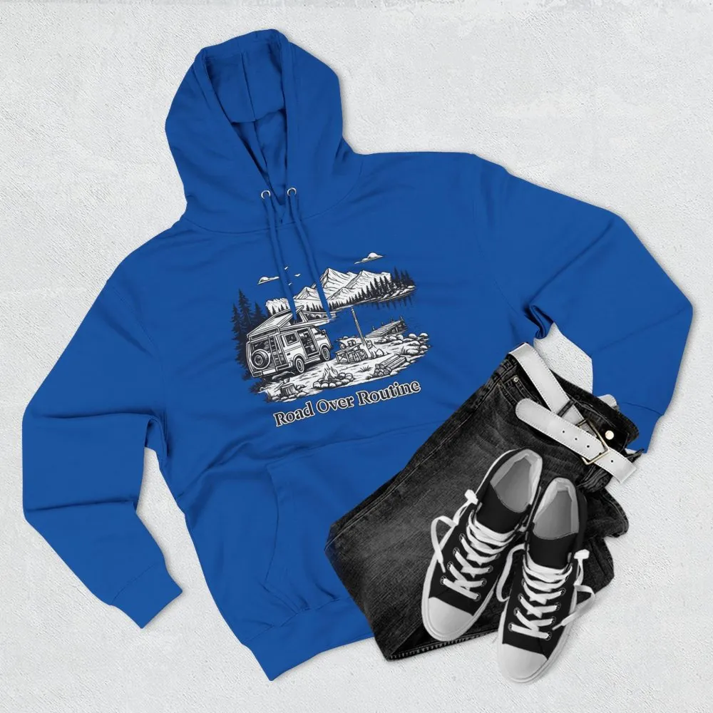 Three-Panel Fleece Hoodie - "Road Over Routine" Design Minimal-Line