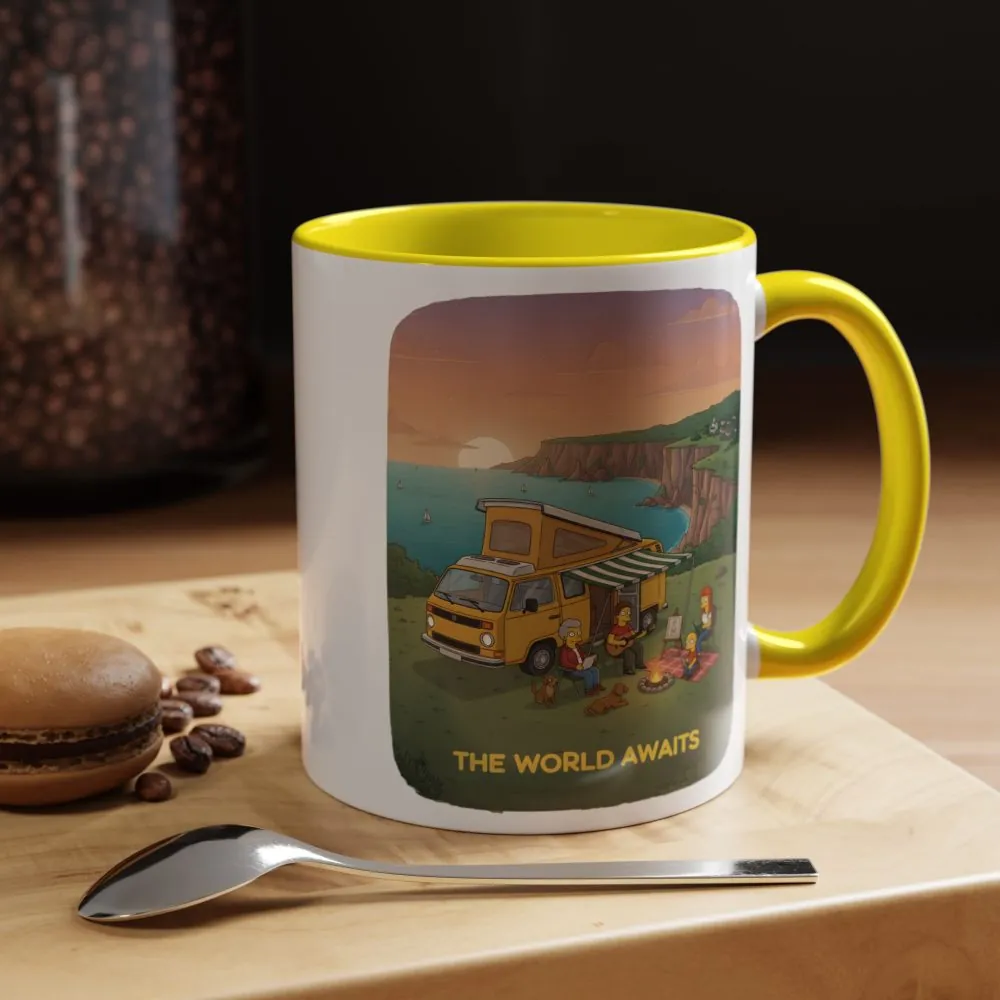 Accent Coffee Mug (11, 15oz) — "The World Awaits" Design Sitcom-Line