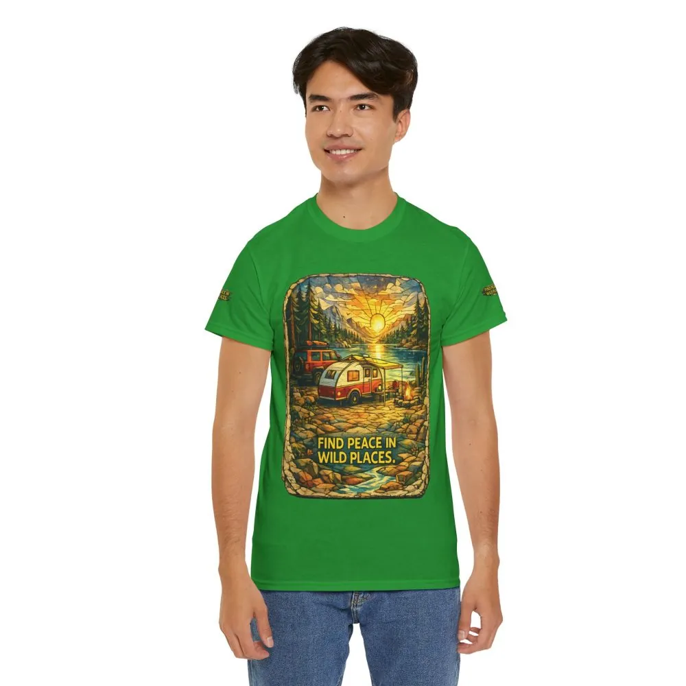 Unisex Heavy Cotton Tee — "Find Peace In Wild Places" Design Cubic-Line