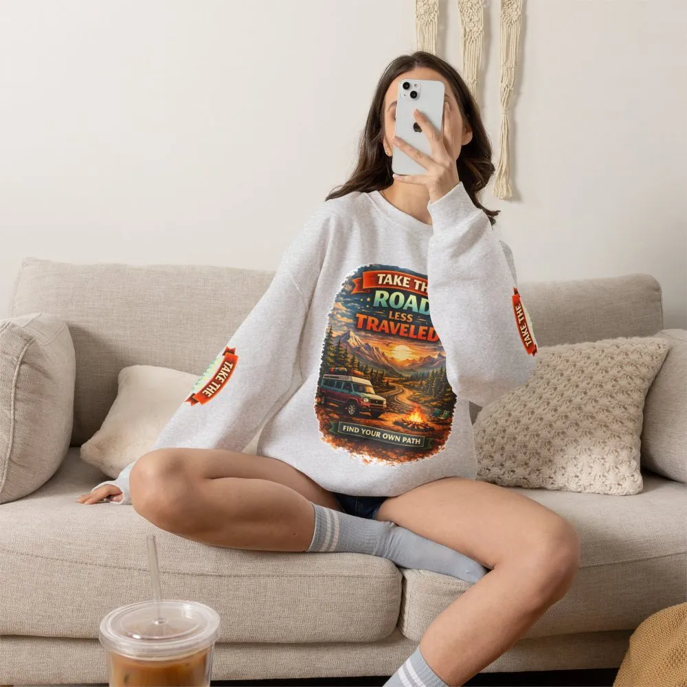 16854430823192783849_2048.jpeg Unisex Heavy Blend™ Crewneck Sweatshirt — "Take The Road Less Traveled" Design Scenic-Line