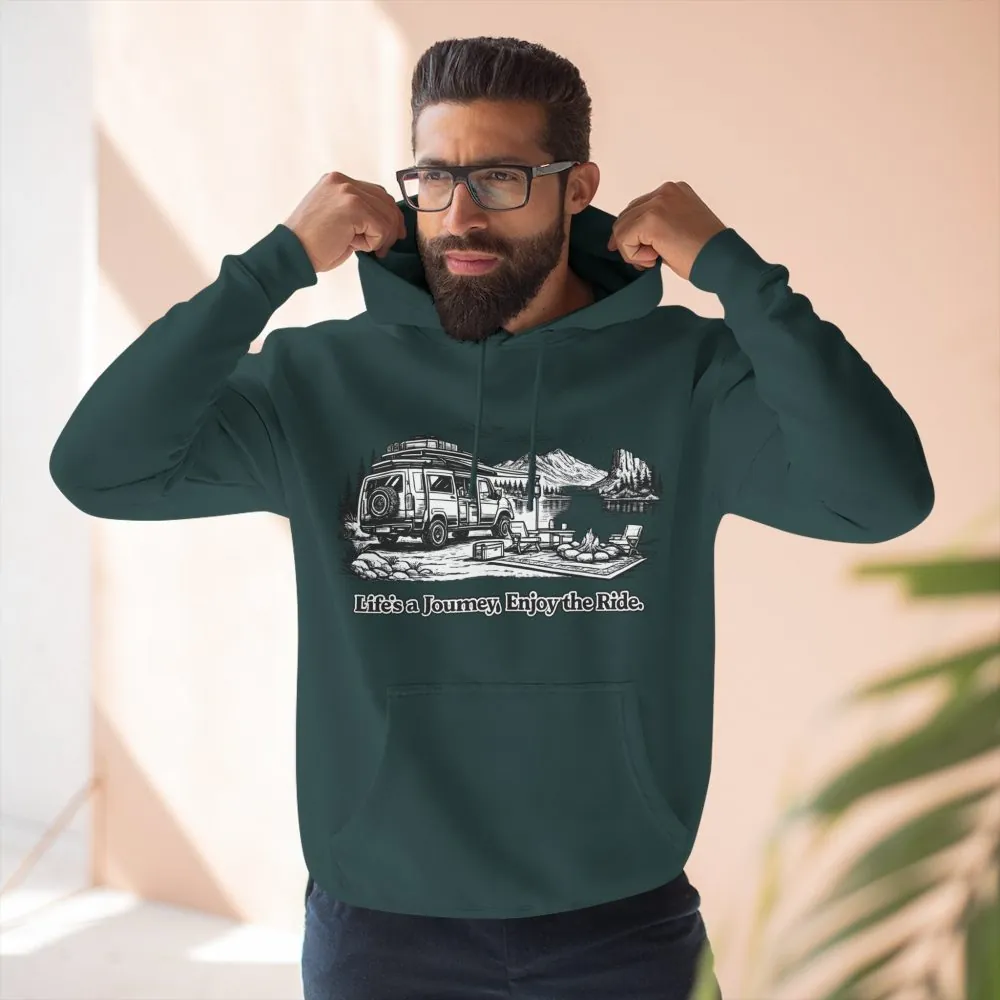 Three-Panel Fleece Hoodie - "Lifes A Journey,Enjoy The Ride" Design Minimal-Line