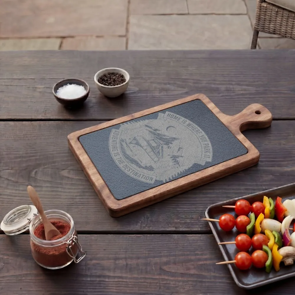 Engraved Charcuterie Board - "Home Is Where You Park It-Adventure is the destination" (4 Variants Available)