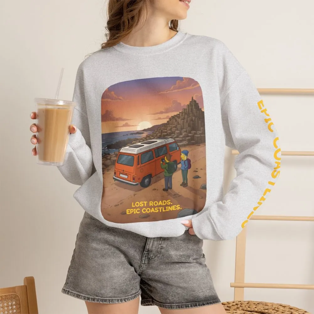16871963969957435035_2048.jpeg Unisex Heavy Blend™ Crewneck Sweatshirt — "Lost Roads Epic Coastlines" Design Sitcom-Line