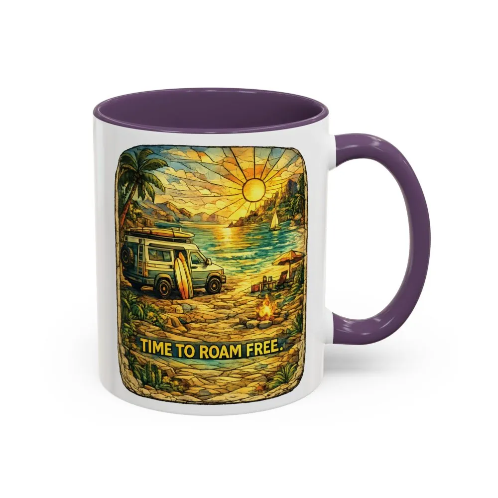 Accent Coffee Mug (11, 15oz) — "Time To Roam Free" Design Cubic-Line