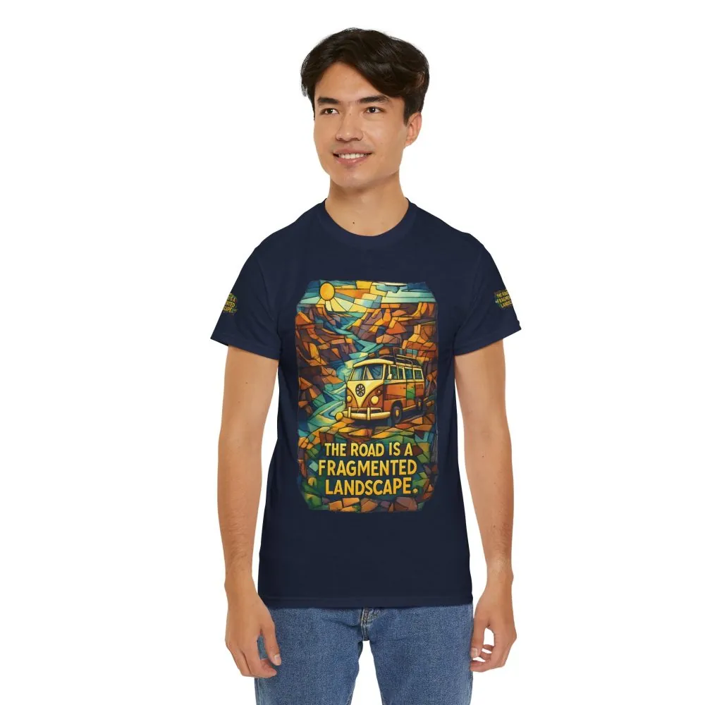 1688815858491530869_2048.jpeg Unisex Heavy Cotton Tee — "The Road Is A Fragmented Landscape" Design Cubic-Line