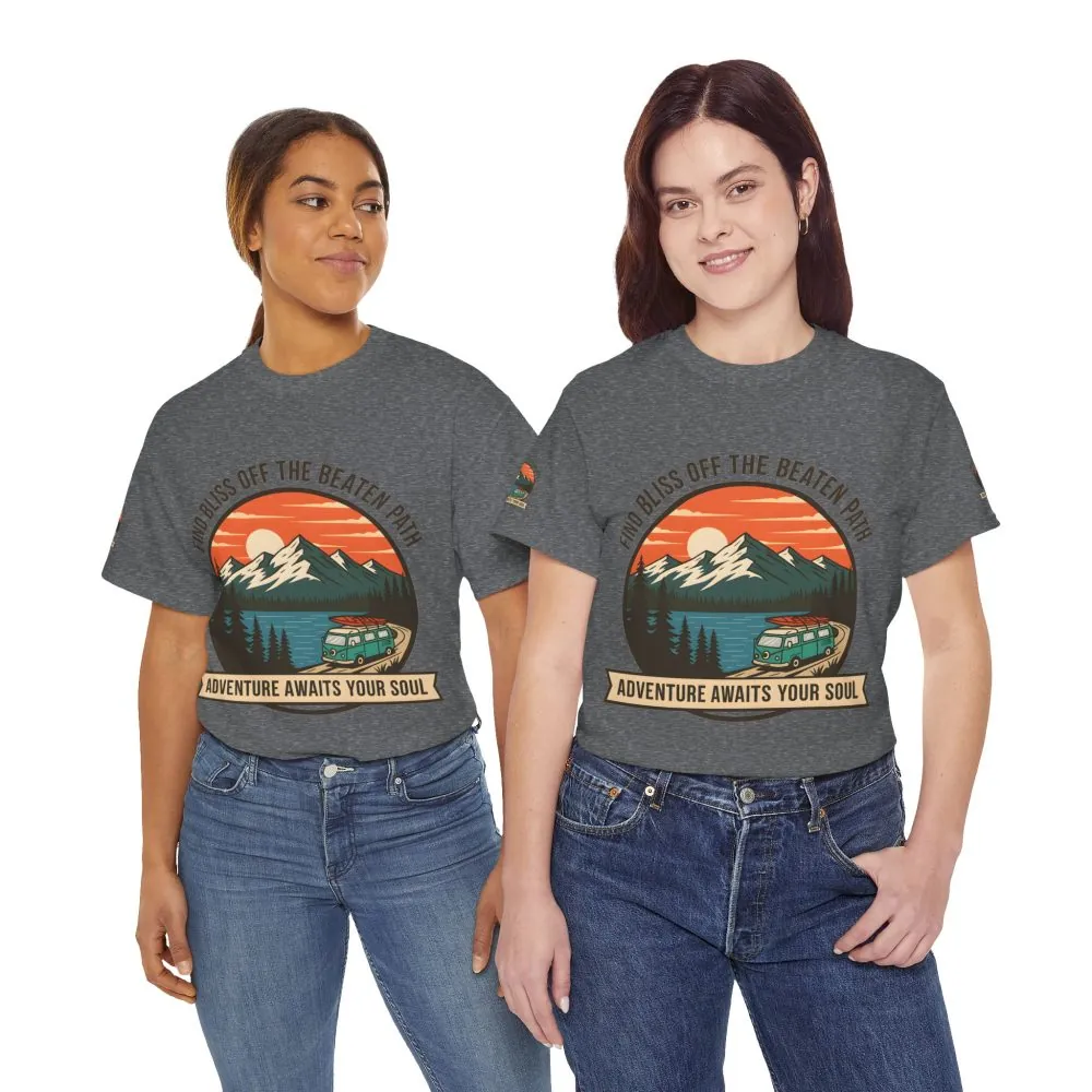 Unisex Heavy Cotton Tee — "Find Bliss Off the Beaten Path" Mountain & Camper T‑Shirt
