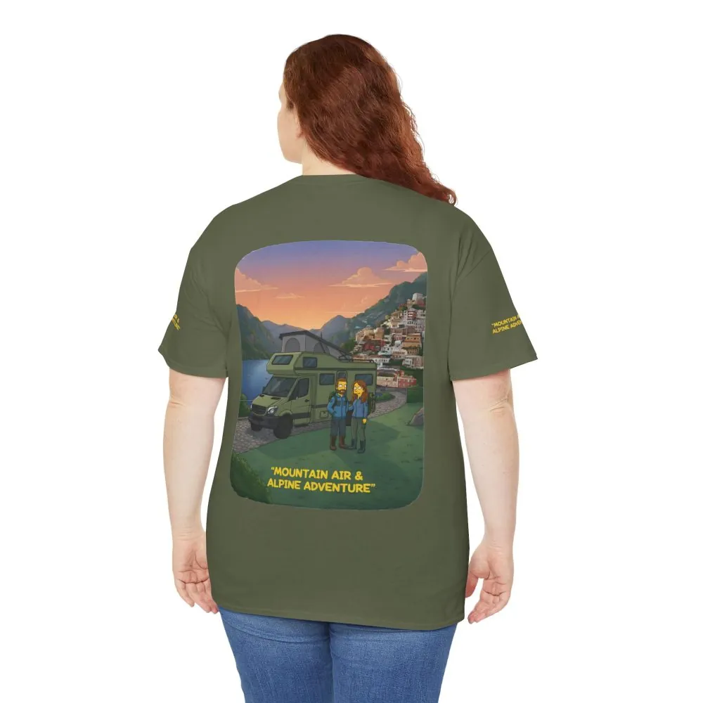 16909437757405391701_2048.jpeg Unisex Heavy Cotton Tee — "Mountain Air And Alpine Adventure" Design Sitcom-Line