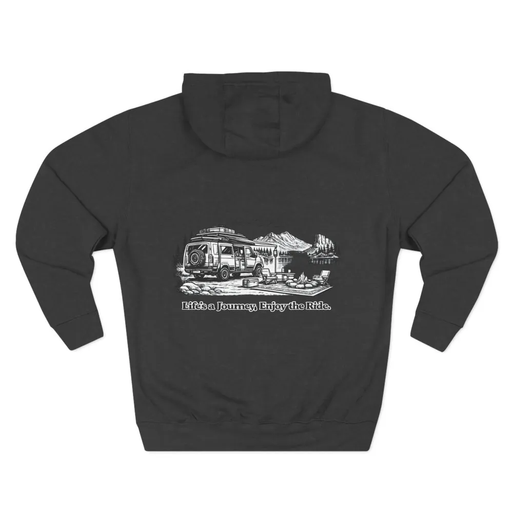 Three-Panel Fleece Hoodie - "Lifes A Journey,Enjoy The Ride" Design Minimal-Line