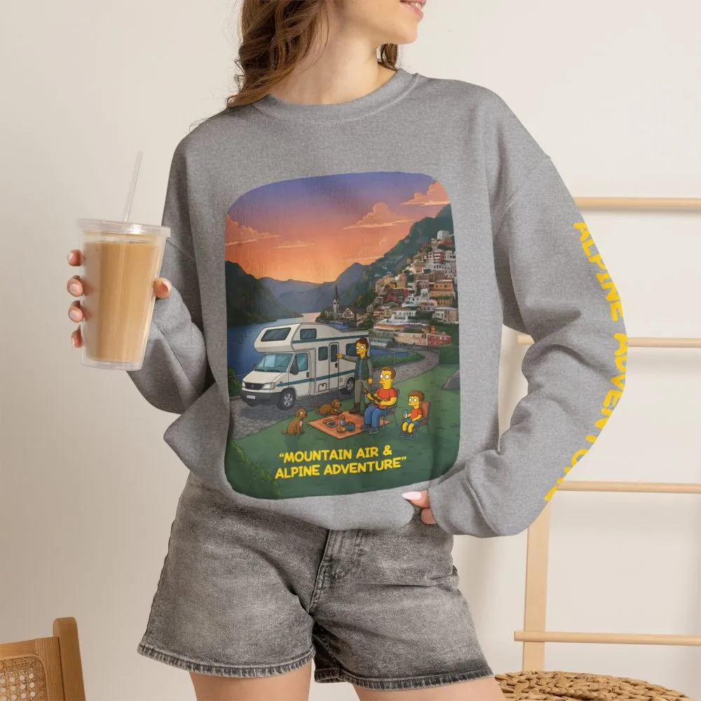 Unisex Heavy Blend™ Crewneck Sweatshirt — "Mountain Air-Alpine Adventure" Design Sitcom-Line