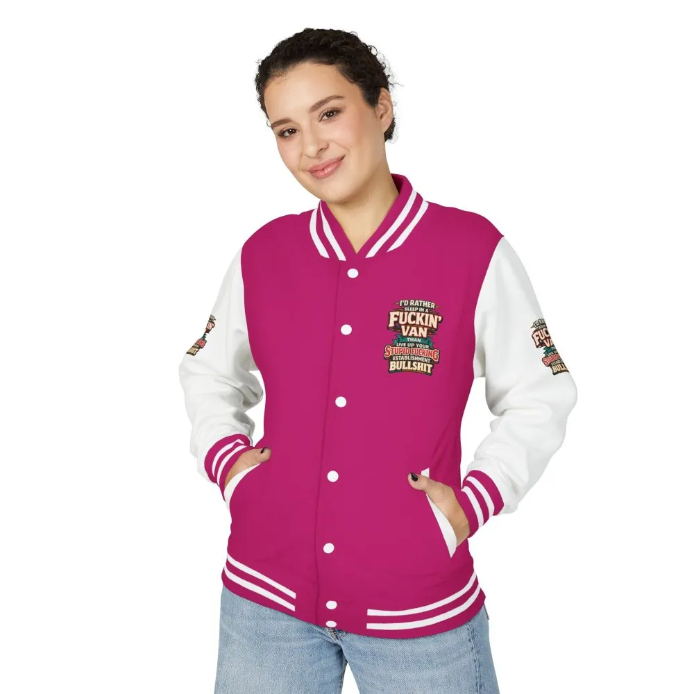 16923194299909623594_2048.jpeg Unisex Heavyweight Letterman Jacket — "I´d Rather Sleep in A Fucking Van" Design F**K-Line