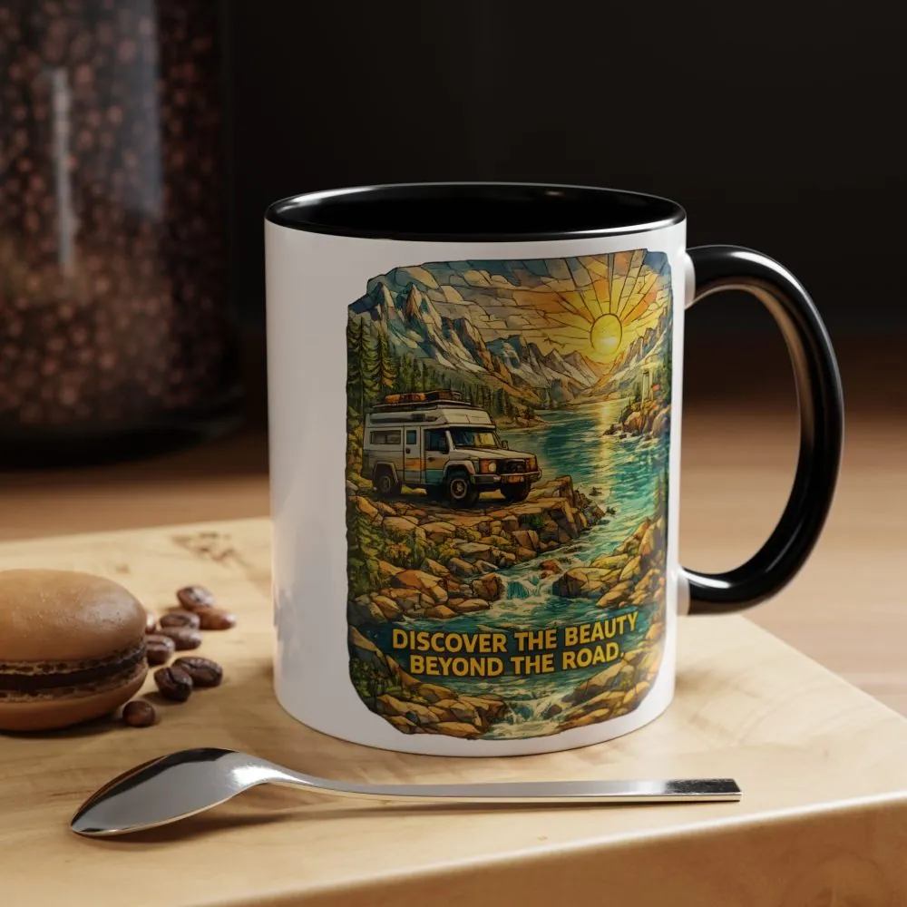 16923544832511465918_2048.jpeg Accent Coffee Mug (11, 15oz) — "Discover The Bieuty Beyond The Road" Design Cubic-Line