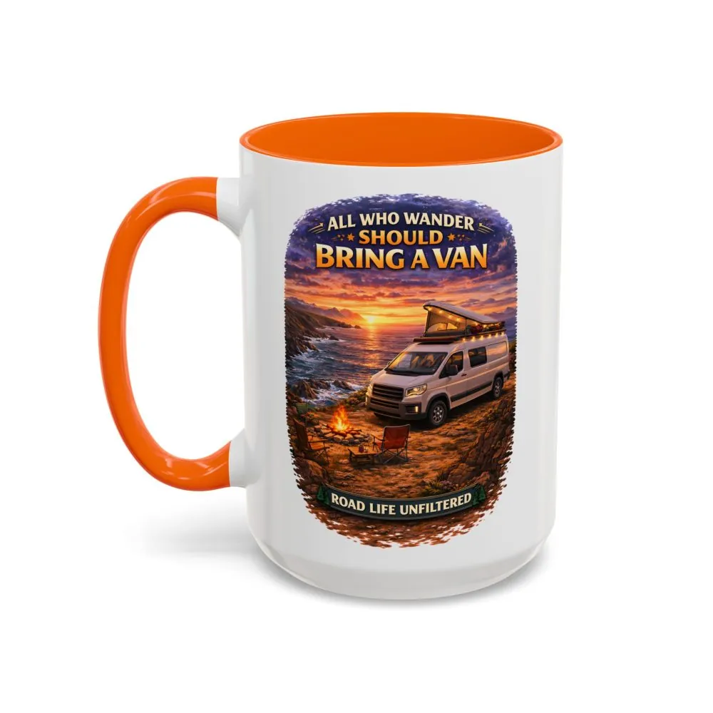 Accent Coffee Mug (11, 15oz) — "All Who wander Should Bring A Van" Design Scenic-Line