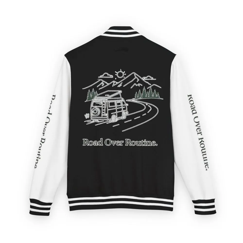 Unisex Heavyweight Letterman Jacket — "Road Over Routine" Travel Varsity Coat
