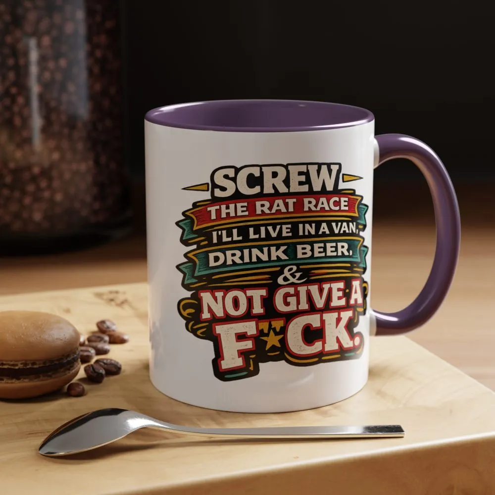 Accent Coffee Mug (11, 15oz) — "Screw The Rat Race" Design F**K-Line