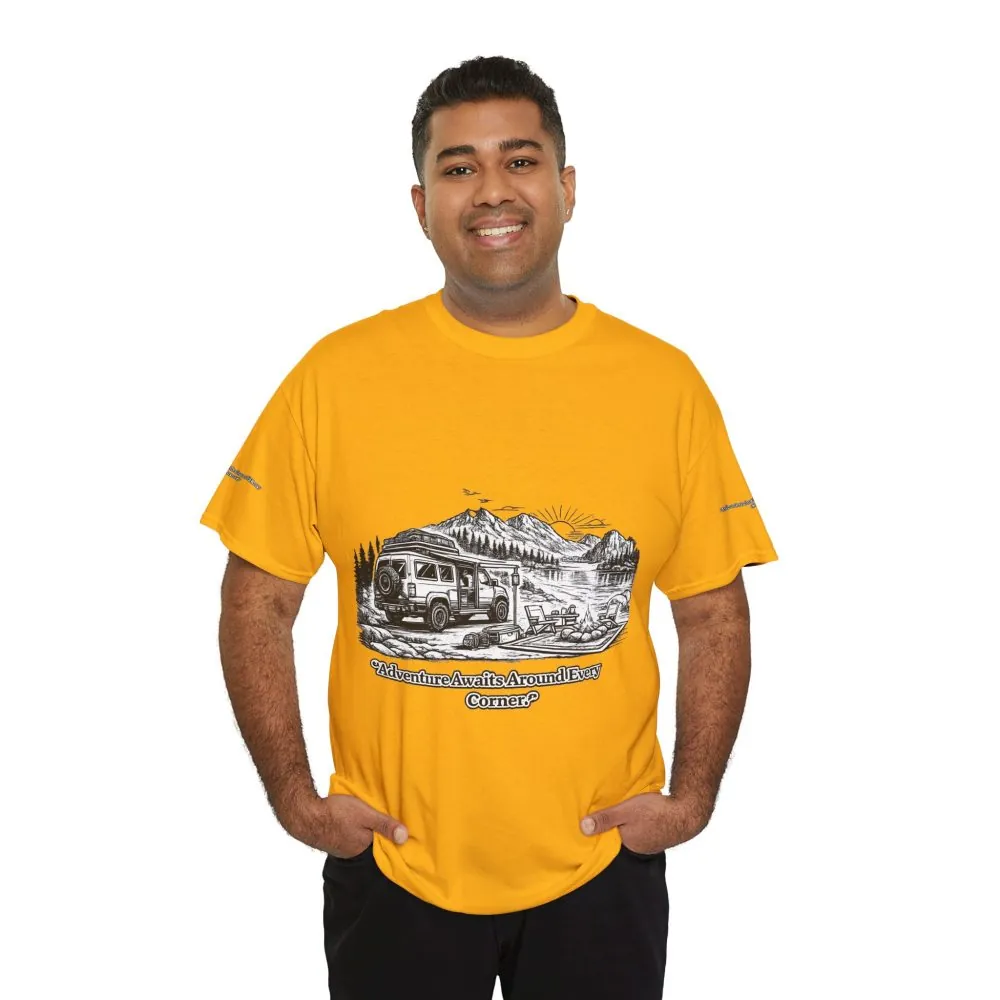16955877204762832396_2048.jpeg Unisex Heavy Cotton Tee — "Adventure Awaits Around Every Corner" Design Minimal-Line