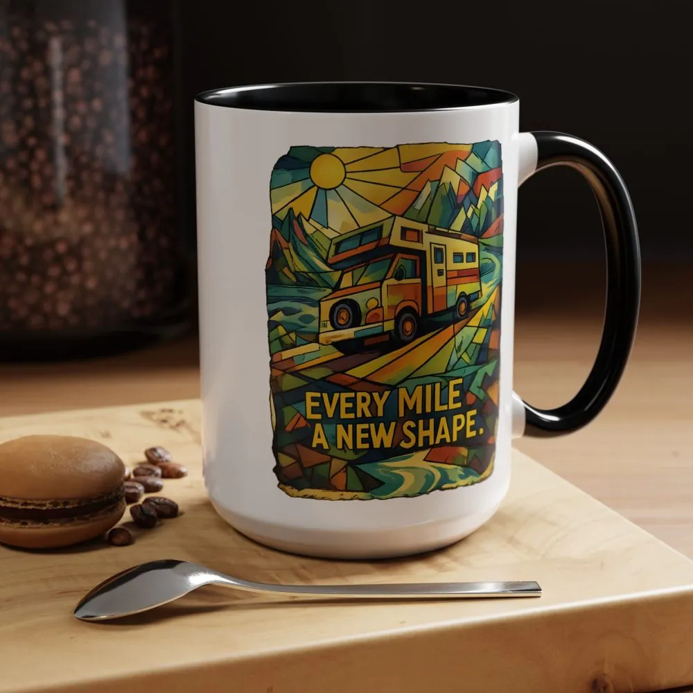 Accent Coffee Mug (11, 15oz) — "Every Mile A New Shape" Design Cubic-Line