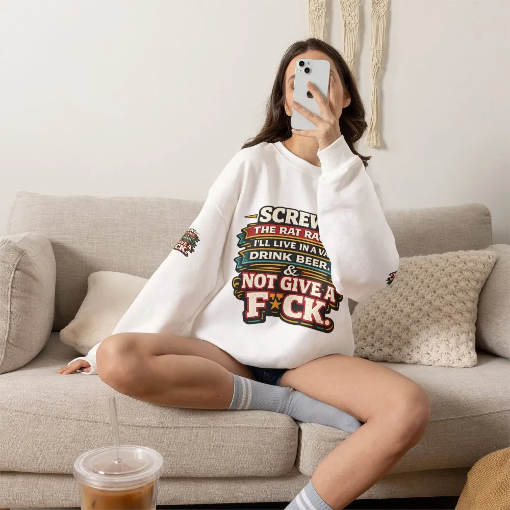 Unisex Heavy Blend™ Crewneck Sweatshirt — "Screw The Rat Race" Design F**K-Line
