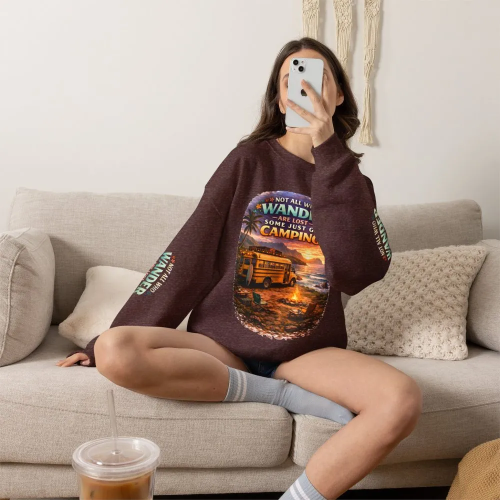 Unisex Heavy Blend™ Crewneck Sweatshirt — "Not All Who Wander Are Lost" Design Scenic-Line