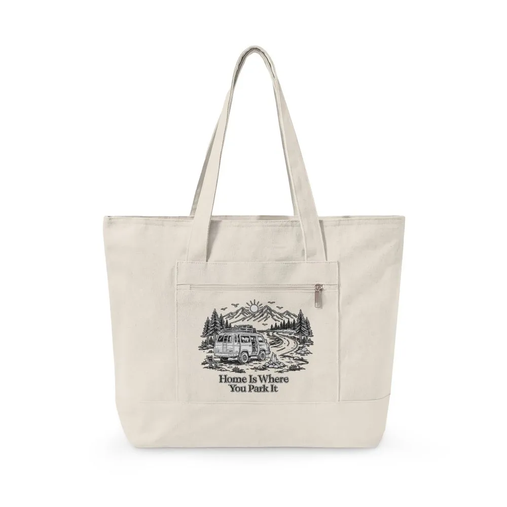 16967983207777034464_2048.jpeg Zippered Canvas Tote — "Home Is Where You Park It" (Design Minimal-Line)