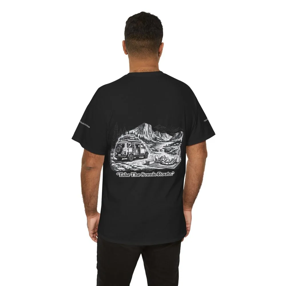 16970456402981504091_2048.jpeg Unisex Heavy Cotton Tee — "Take The Scenic Route" Design Minimal-Line