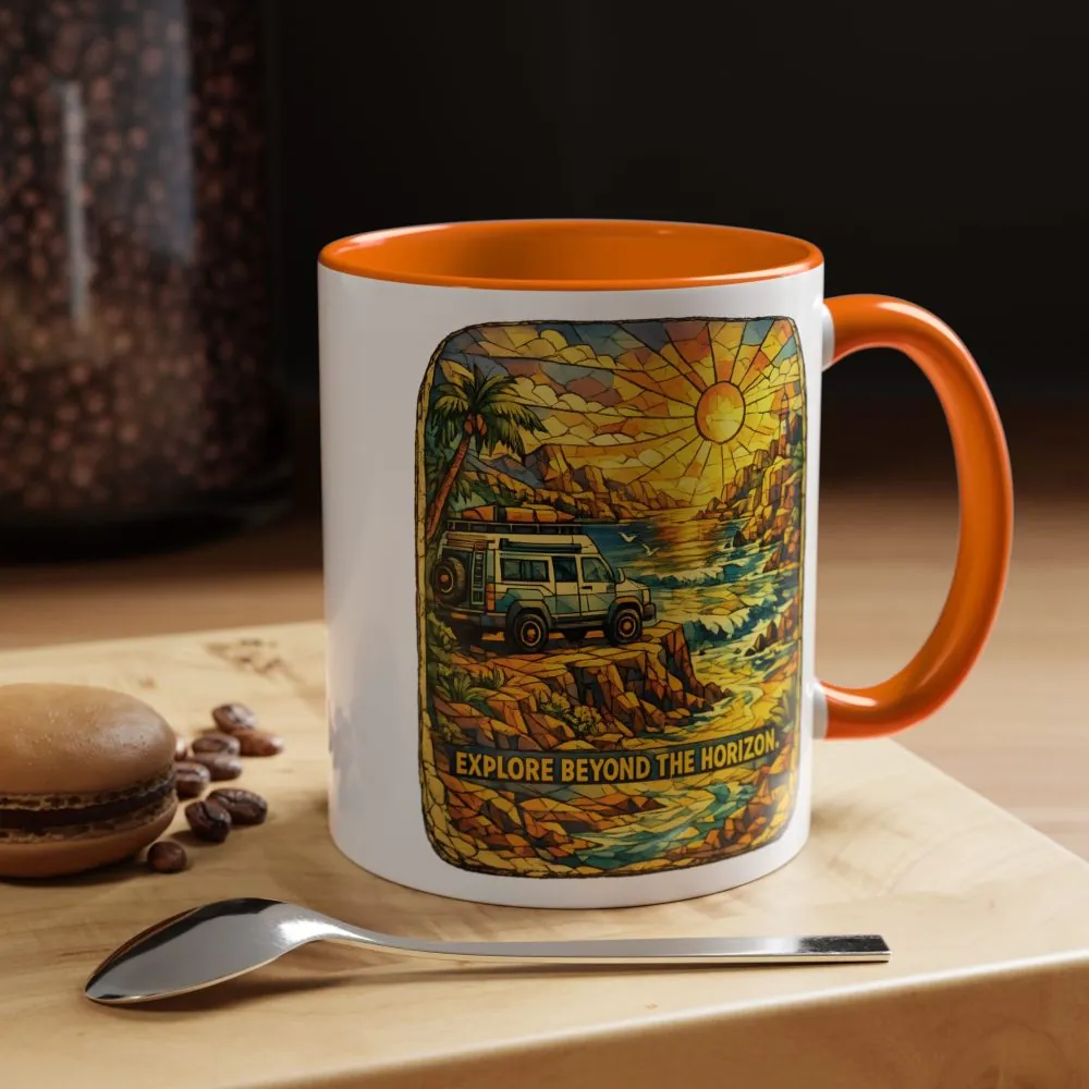 Accent Coffee Mug (11, 15oz) — "Explore Beyond The Horizon" Design Cubic-Line