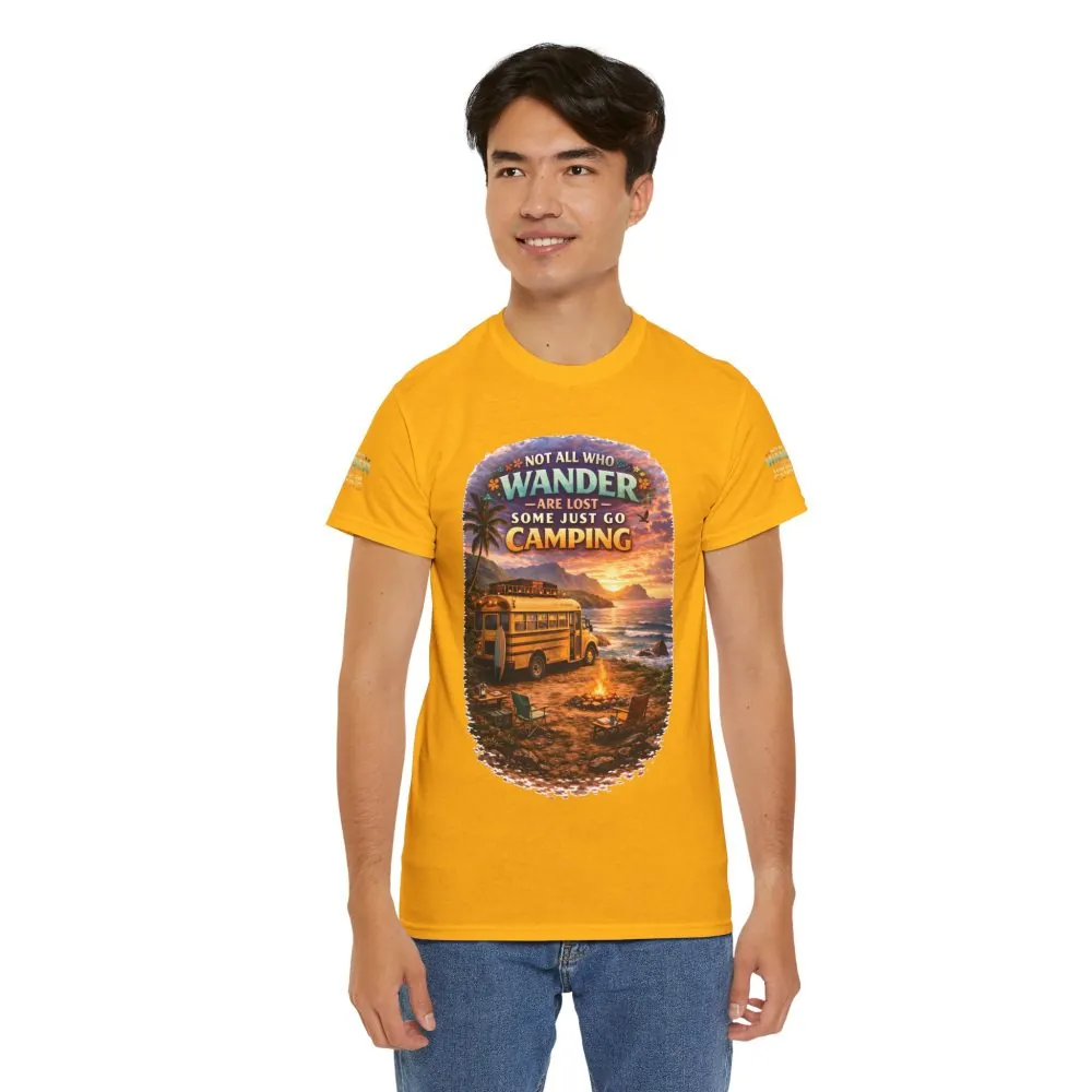 Unisex Heavy Cotton Tee — "Not All Who Wander Are Lost" Design Scenic-Line