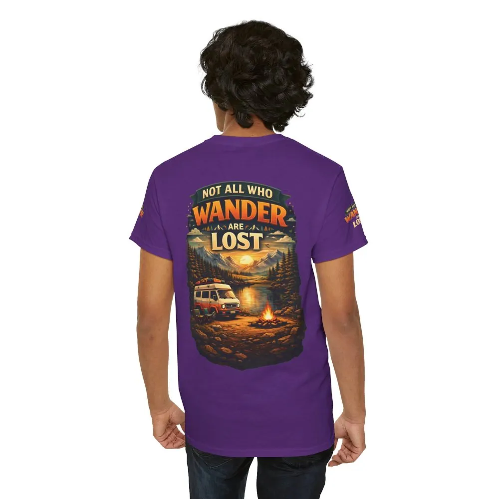 Unisex Heavy Cotton Tee — "Not All Who Wander Are Lost" Design Scenic-Line