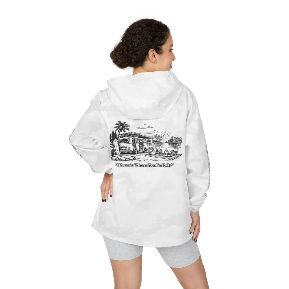 Unisex Full-Zip Windbreaker Jacket — "Home Is Where You Park It" (Design "Minimal-Line")