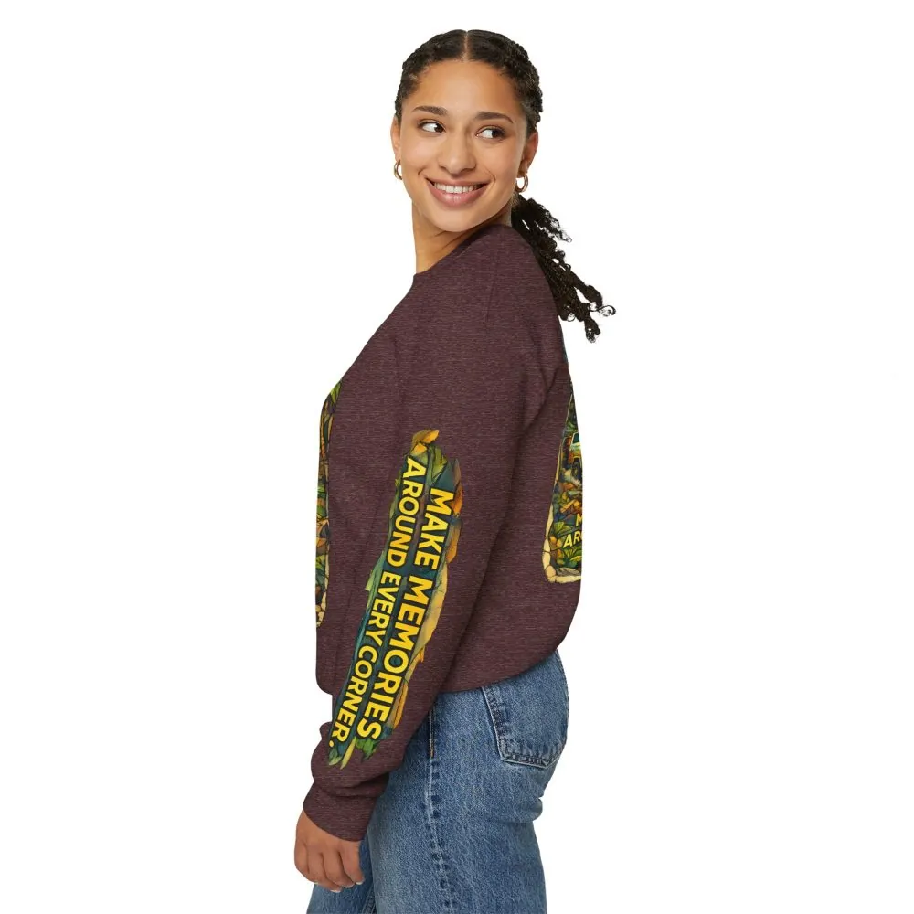 Unisex Heavy Blend™ Crewneck Sweatshirt — "Make Memories Around Every Corner" Design Cubic-Line