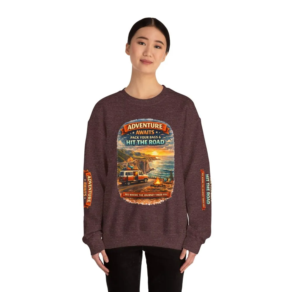 17008718347625318732_2048.jpeg Unisex Heavy Blend™ Crewneck Sweatshirt — "Adventure Awaits-Pack Your Bags" Design Scenic-Line