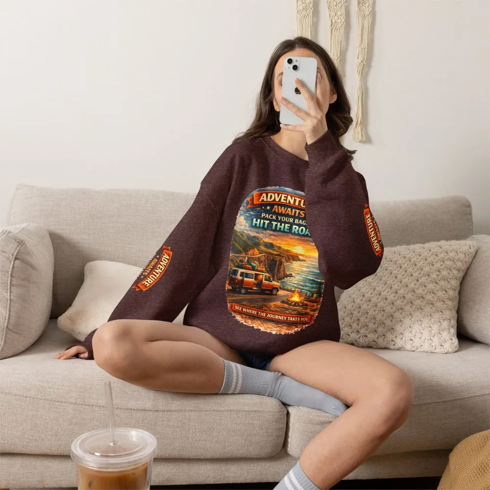 17016686905415529373_2048.jpeg Unisex Heavy Blend™ Crewneck Sweatshirt — "Adventure Awaits-Pack Your Bags" Design Scenic-Line