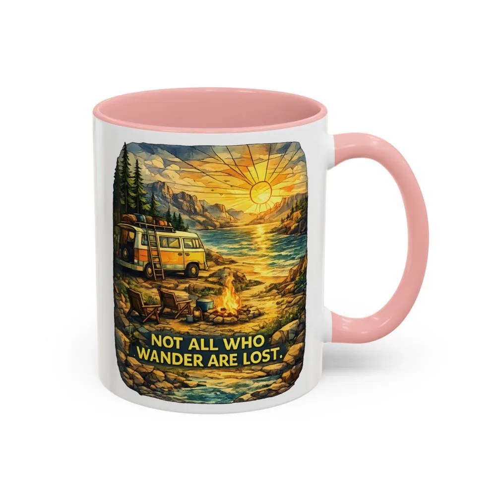 Accent Coffee Mug (11, 15oz) — "Not All Who Wander Are Lost" Design Cubic-Line