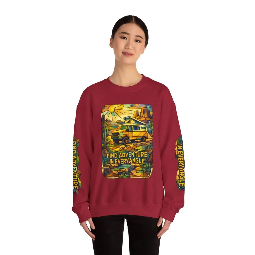 17031288484179038173_2048.jpeg Unisex Heavy Blend™ Crewneck Sweatshirt — "Find Adventure In Every Corner" Design Cubic-Line