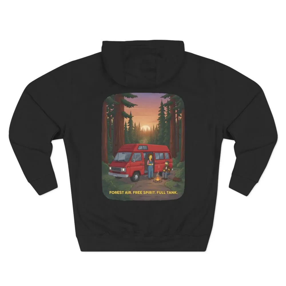 Three-Panel Fleece Hoodie - "Forest Air Free Spirit Full Tank" Design Sitcom-Line